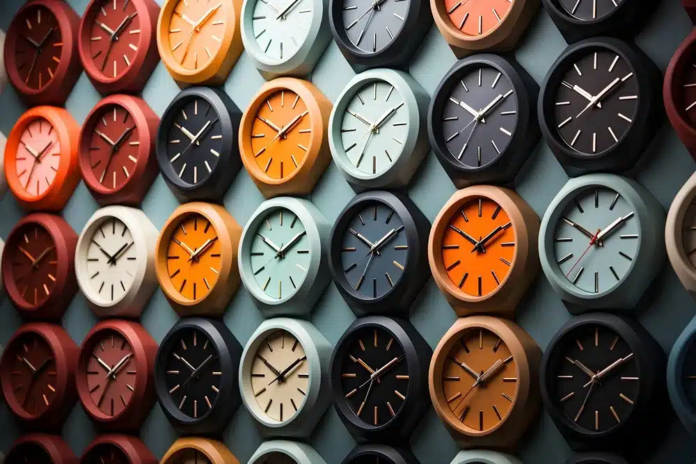 relojes diferentes colores en pared